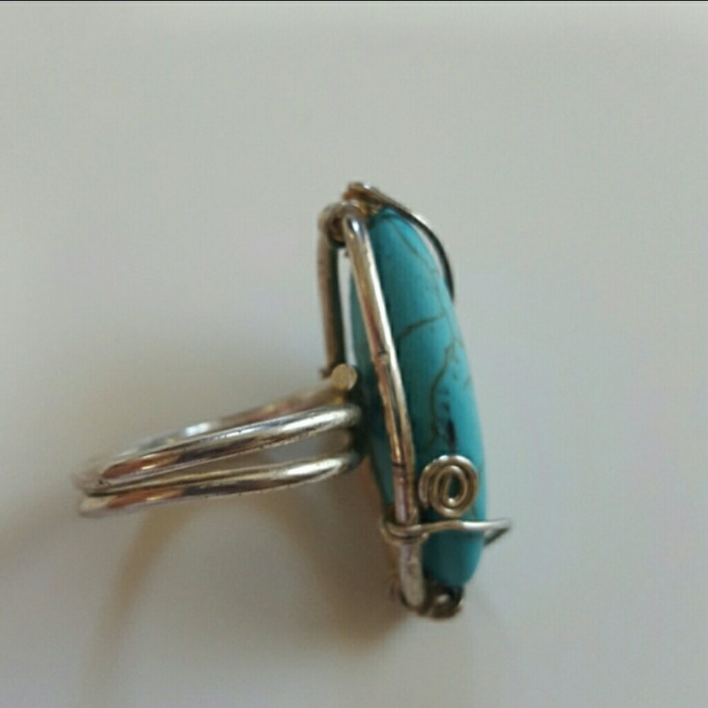 Turquoise Silver Wire Ring - image 2